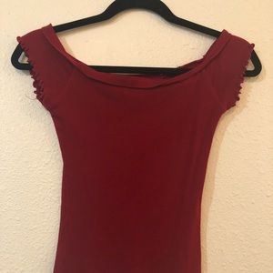 Off the shoulder red top.